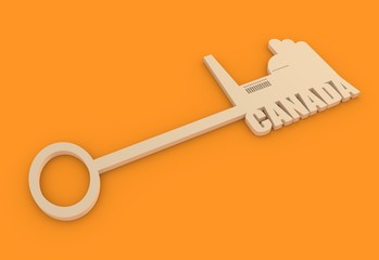 illustration concept, hand holding a key of Canada