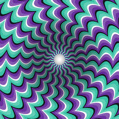 Meandering strips funnel. Rotating hole. Motley moving background. Optical illusion illustration.