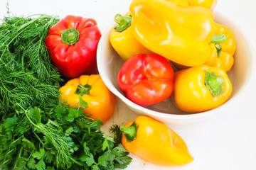 beautiful  peppers, parsley and dill