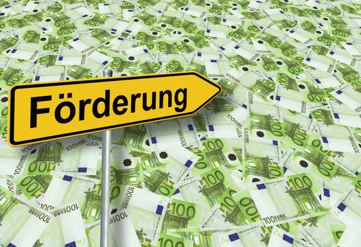 Förderung 39 / Wegweiser vor 100-Euro-Scheinen