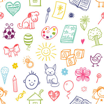 Seamless pattern with doodle children drawing.