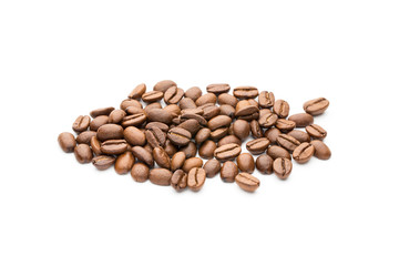 Coffee beans isolated on white background, closeup, macro