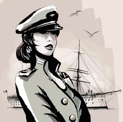 Foto op Plexiglas Mooie vrouw in marineofficiersuniform © Isaxar