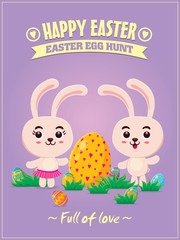 Vintage Easter Egg poster design with Easter bunny