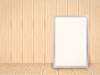 blank white board on wooden backdrop