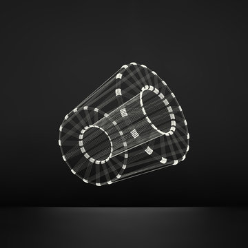 Cylinder. Detail Of The Mechanism. 3D Connection Structure. Lattice Geometric Element For Design. Wireframe Mesh Polygonal Element. Vector Geometric Cylinder. 