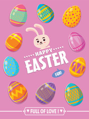 Vintage Easter Egg poster design with Easter bunny  