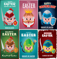 Vintage Easter Egg poster design with knight character