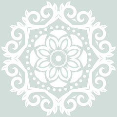 Oriental vector round white ornament with arabesques and floral elements. Floral fine pattern