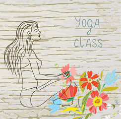 Yoga class background with woman and floral texture -  illustrat