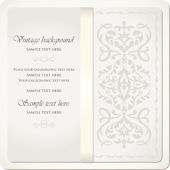 Vintage background, white wedding invitation card 