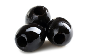delicious and healthy olives, without stone on a white isolated background