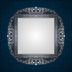 Vintage picture wall frame wall, damask background, antique, victorian silver ornament