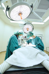 two veterinarian surgeons in operating room