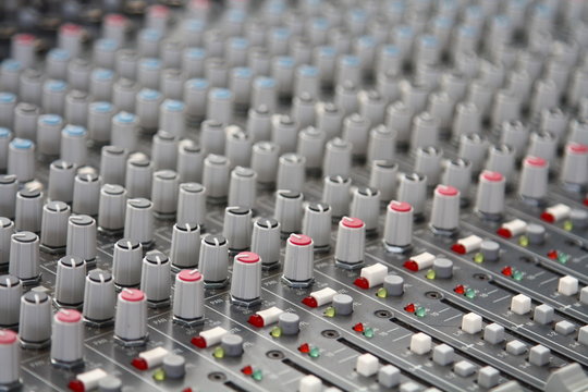 close-up audio mixer console
