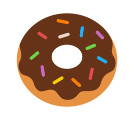 Donut / doughnut with chocolate frosting and sprinkles flat color icon for food apps and websites