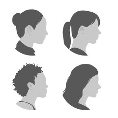 various races women profile icon set, face as seen from the side, avatar icons, vector illustration