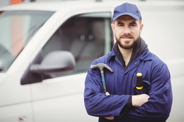 Repairman holding a hammer