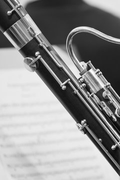 Detail of the bassoon in black and white colors