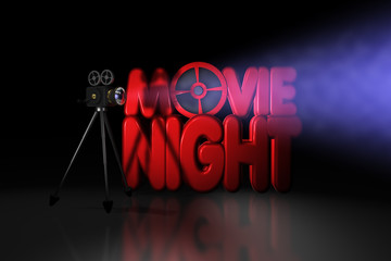 Movie Night - Typo Kamera Stativ Spot - obrazy, fototapety, plakaty