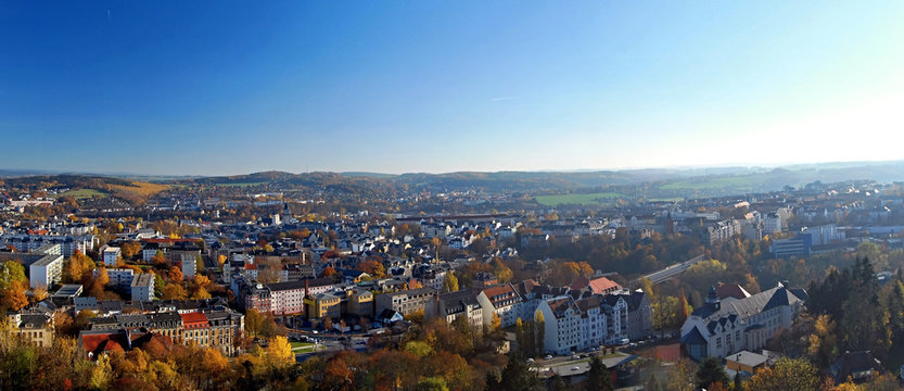 autumn panorama of Plauen city in Vogtland