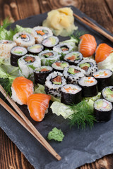 Sushi set on a slate stone