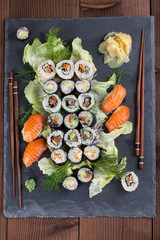 Sushi set on a slate stone