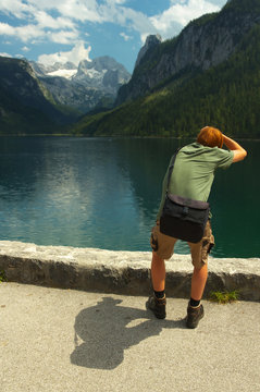 View of photograper taking photo of Gosau valley with Gosau see