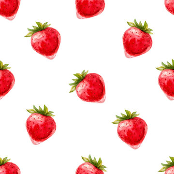 Watercolor seamless pattern with straberries. Hand drawn design. Vector summer fruit illustration.