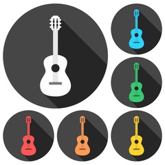 Naklejka premium Guitar icons set with long shadow