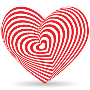 Red heart on a white background. Optical illusion of 3D three-dimensional