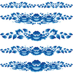 Blue floral design elements and page decoration to embellish you bark
