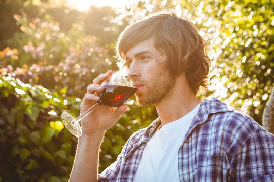 Serious Man Drinking Red Wine