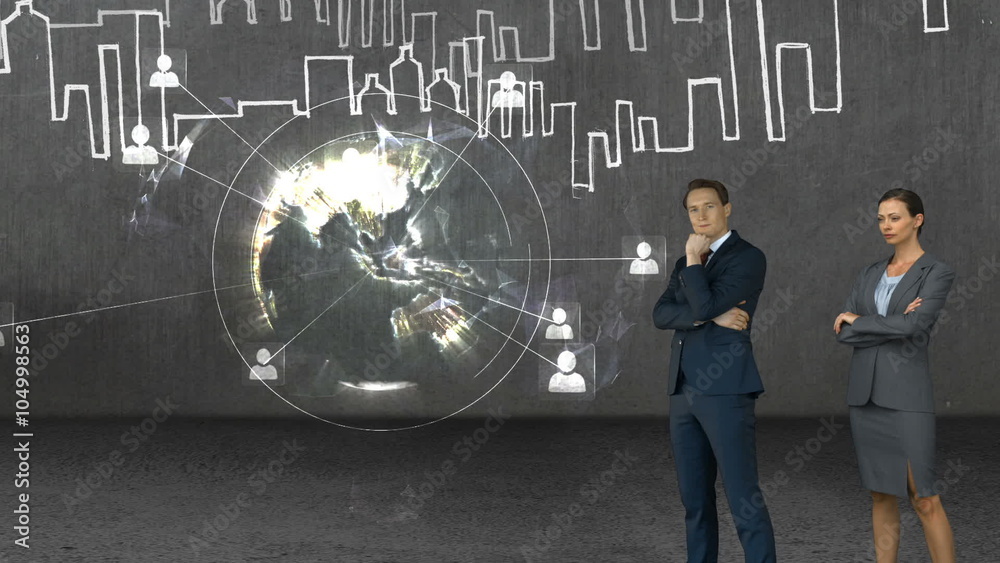 Aufkleber animation of business people looking at tech interface