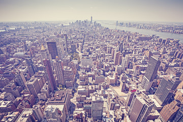 Fototapeta na wymiar Vintage toned aerial view of Manhattan, NYC, USA