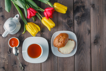 Breakfast on wood table