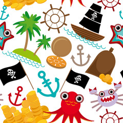 Marine seamless pirate pattern on white background.