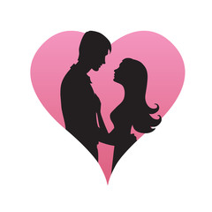 couple of young people hugging on heart background, vector illustration, Valentine's day