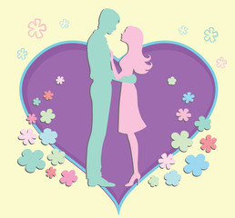 couple of young people hugging on background,  illustration, Valentine's day