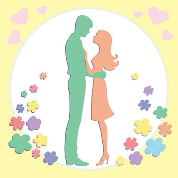 recommend clip art: couple of young people hugging on background,  illustration, Valentine's day