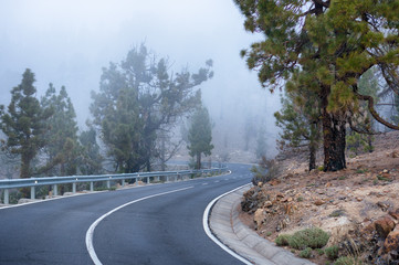 Mountainous winding road in cloud