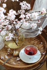 tea and spring bouquet