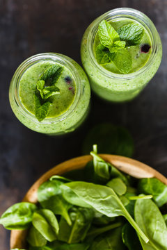 Two green smoothie in the jar