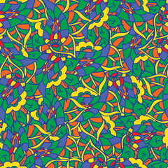 Vector doodle hand drawn seamless pattern. Endless texture with abstract flowers. Bright ethnic backdrop. Summer template. For wallpaper,web page background,fabric,wrapping. Colorful floral elements. 
