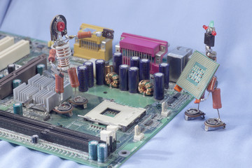puppet men from old radio components employed computer repair