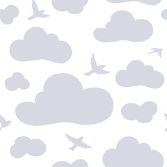 Abstract patterns - cartoon clouds and birds
