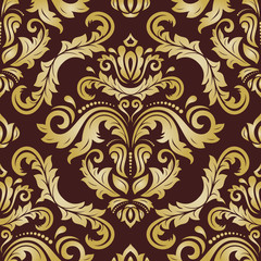 Oriental vector classic nice ornament. Seamless abstract brown and golden background