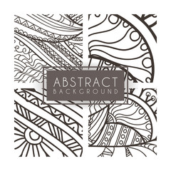 Set of four vector monochrome intricate patterns. Doodle. Zentangle. Monochromatic