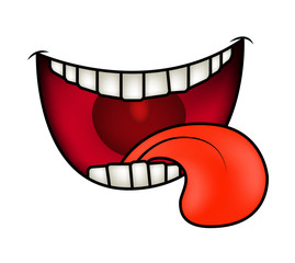 Naklejka premium Cartoon smile, mouth, lips with teeth and tongue. vector illustration isolated on white background