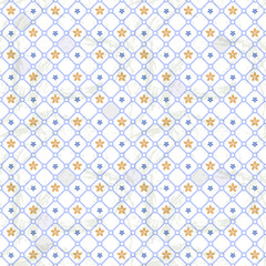 Vector seamless pattern of flowers on a checkered paper